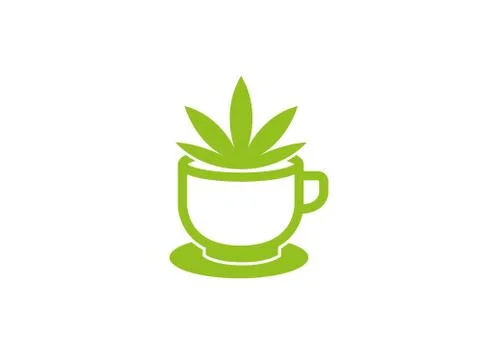 Marijuana inside a cup of coffee for logo design Stock Illustration