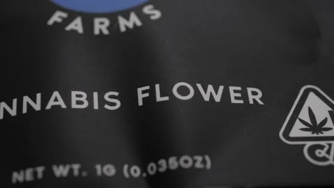 Marijuana Label - Macro Slow Motion - Weed Pan Left Stock Footage 192664063
