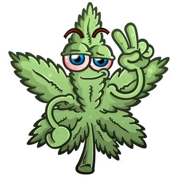Marijuana Leaf Cartoon Character Flashing a Peace Sign Stock Illustration