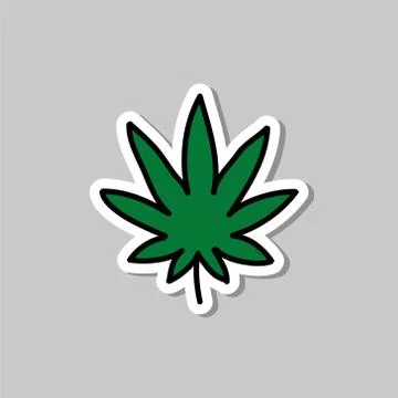 Marijuana leaf doodle icon sticker, vector color illustration Stock Illustration