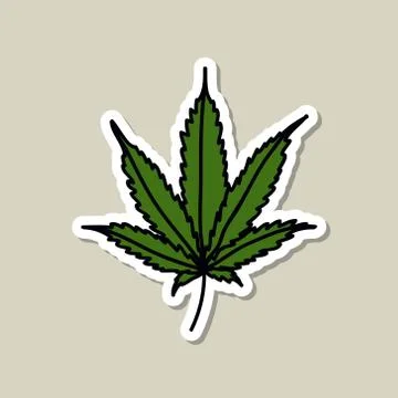 Marijuana leaf doodle icon sticker, vector color illustration Stock Illustration