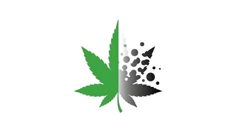 Marijuana leaf fading into black particles representing drug addiction cons.. Stock Illustration