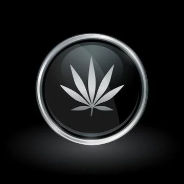 Marijuana leaf icon inside round silver and black emblem Stock Illustration