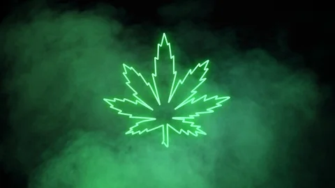 Marijuana leaf neon sign surrounded by smoke Stock Footage 104210916