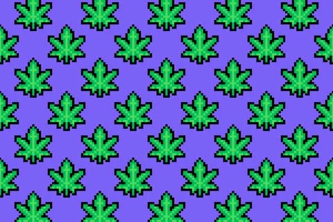 Marijuana leaf or cannabis leaf weed pixel art Stock Illustration