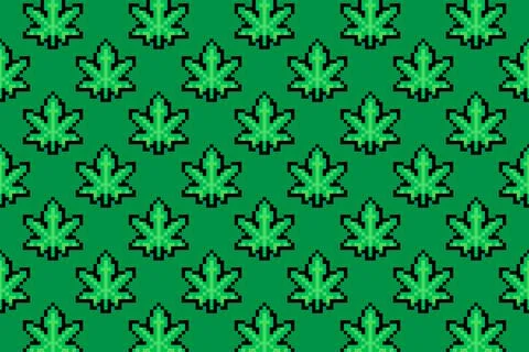 Marijuana leaf or cannabis leaf weed pixel art Stock Illustration