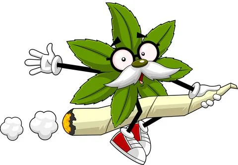 Marijuana Leaf Professor Character Flying On Marijuana Cannabis Cigarette Stock Illustration