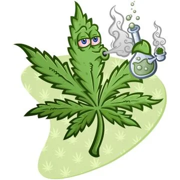 Marijuana Leaf Vector Cartoon Character Smoking a Bong Stock Illustration