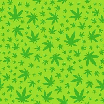 Marijuana leaf vector seamless pattern on light green background. Modern ve.. Illustrazione stock