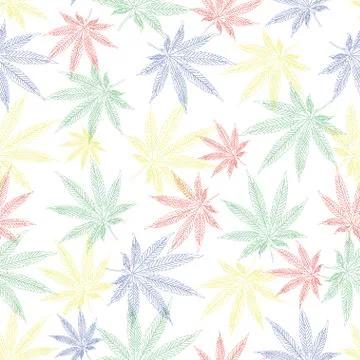 Marijuana leafs seamless pattern. Cannabis plant background. Hand drawn style Stock Illustration