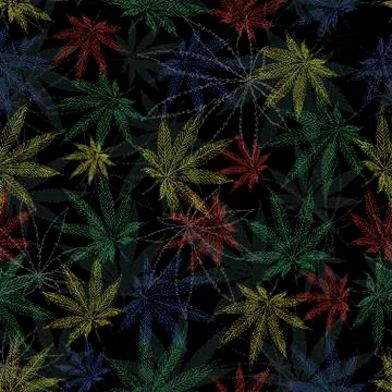 Marijuana leafs seamless pattern. Cannabis plant background. Hand drawn style Illustrazione stock