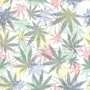 Marijuana leafs seamless pattern. Cannabis plant background. Hand drawn style Stock Illustration