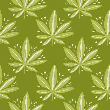 Marijuana leaves seamless doodle pattern. Drug print in green and olive color Illustrazione stock