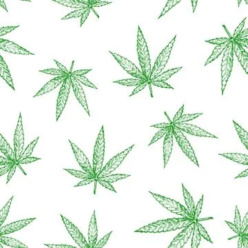 Marijuana Leaves Vector Seamless Background Pattern. Hand Drawn Hemp Sketches Stock Illustration