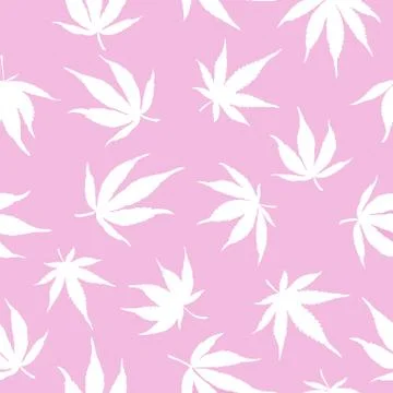Marijuana pattern. white hemp on a pink background Stock Illustration