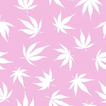 Marijuana pattern. white hemp on a pink background Stock Illustration