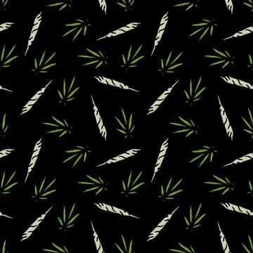 Marijuana seamless doodle pattern, vector color illustration Stock Illustration