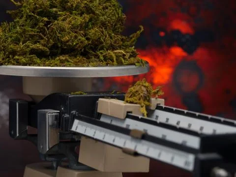 MARIJUANA SITS ON A SCALE Stock Photos