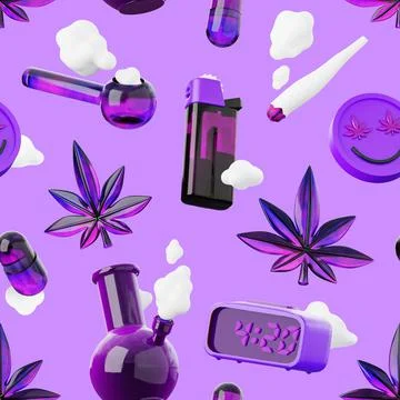 Marijuana smoking devices seamless pattern. Bong, pipe, joint: recreational weed Stock Illustration