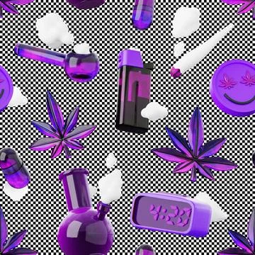 Marijuana smoking devices seamless pattern. Bong, pipe, joint: recreational weed Stock Illustration