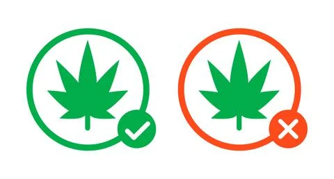 Marijuana use allowed and marijuana use prohibited icon set. Marijuana and .. Stock Illustration