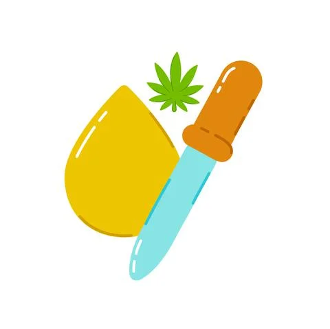 Marijuana weed CBD oil drop. Vector trendty flat line illustration icon Stock Illustration