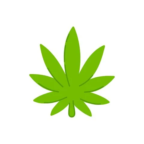 Marijuana weed leaf. Vector trendty flat line illustration icon. Isolated on Stock Illustration