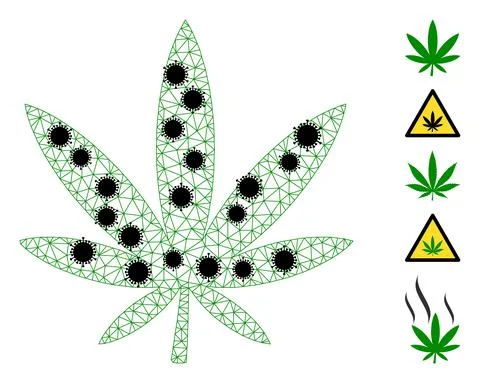 Marijuana Wireframe Mesh Icon with Coronavirus Nodes Stock Illustration