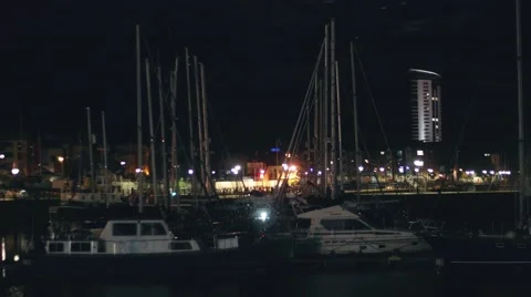 Marina and Tower at Night Stock Footage 65062142