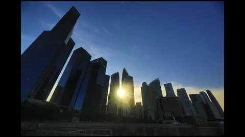 Marina Bay Financial Centre Setting Sun Stock Footage 191039905