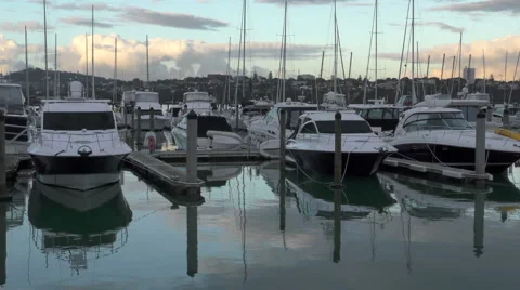 Marina &amp; Boats at dawn Stock Footage 48963318