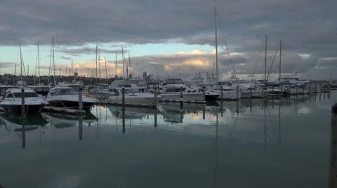Marina &amp; Boats at dawn Stock Footage 48963490