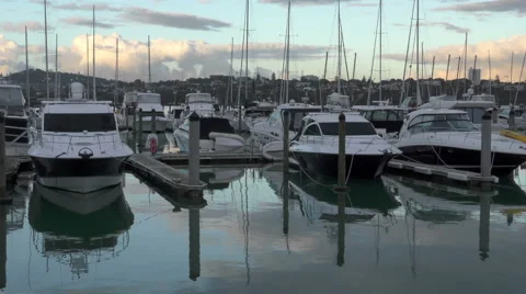Marina &amp; Boats at dawn Stock Footage 48973514