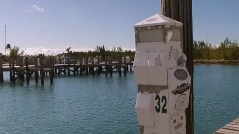 Marina Dock Post at Port Lucaya, Freeport, Grand Bahama, Bahamas Stock Footage 106911556