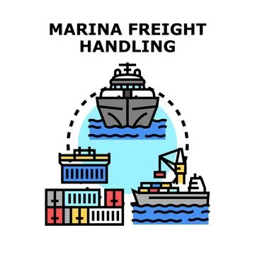 Marina freight handling logistics and international cargo shipping Stock Illustration