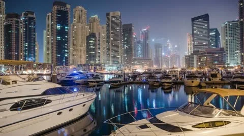 Marina at Night 4K Timelapse Stock Footage 12354135