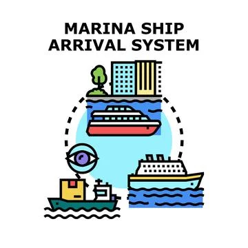 Marina ship arrival system managing vessel logistics Stock Illustration