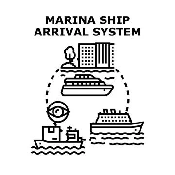 Marina ship arrival system managing vessel logistics Stock Illustration