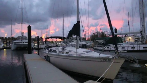 Marina at sunset, sailboat Stock-Footage 104733037