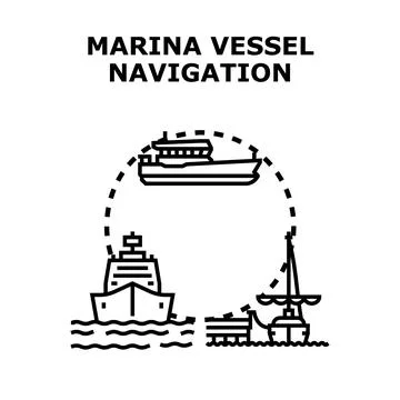 Marina vessel navigation activities concept vector drawing Stock Illustration