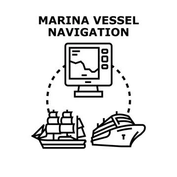 Marina vessel navigation system concept with old and modern ships Stock Illustration