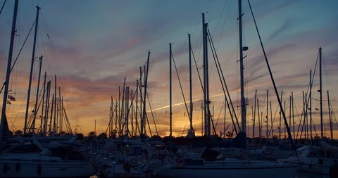 Marina with yachts, evening time at sunset. timelapse. Stock Footage 121446534