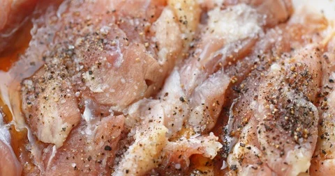 Marinade chicken fillet Stock Footage 105553282