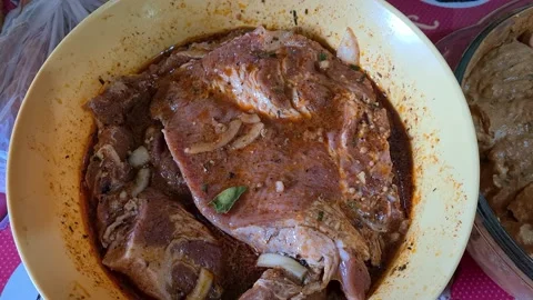 Marinate Meat Pork For Grilling. Stock Footage 157821296