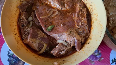 Marinate Meat Pork For Grilling. Stock Footage 157821299