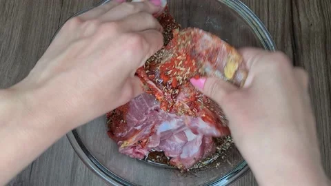  Marinate Meat Pork For Grilling. Stock Footage 166703282