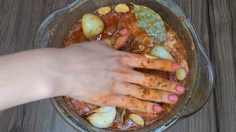 Marinate Pork With Spices Stock Footage 166703345