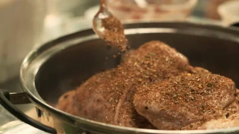 Marinate Raw Chicken With Speces and Herbs Stock Footage 147233035