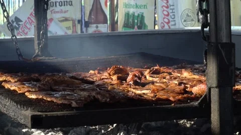 Marinated Beef On Hot Grill Stock Footage 134903416