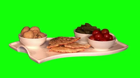 Marinated - champignons, cherry tomatoes, cornichons, flat cake on tray Stock Footage 46464598